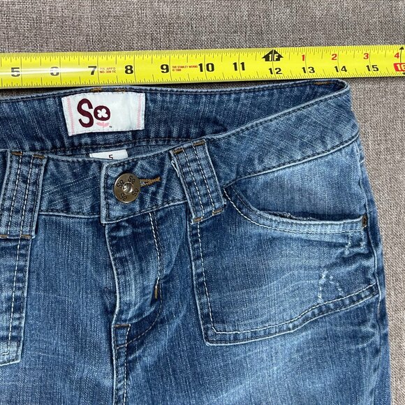 Vintage SO Bell Bottom Denim Jeans Women's 5 Blue Distressed Hippie Boho VTG - Picture 11 of 15